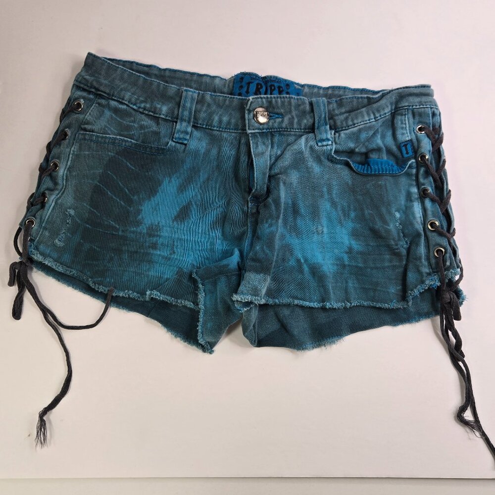 Tripp NYC Short Short Blue Wash Corset Sides and Back Size 5 Y2K Emo